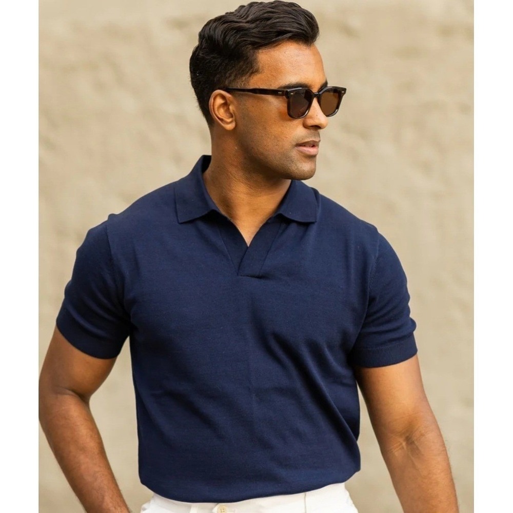 Collars and Co The Maranello Cotton & Silk Buttonless Polo Tailored Fit Large